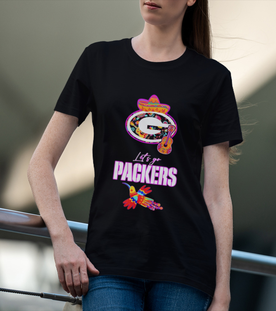Let's Go Packers Mexican Folk Guitar And Sombrero Fiesta T-Shirt