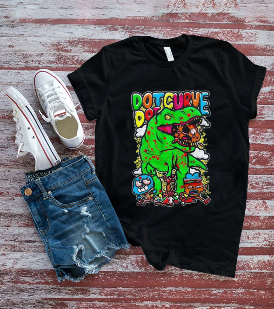 Dot Dot Curve Gumballs Gone Rawr Dinosaur Cartoon Clouds T-Shirt