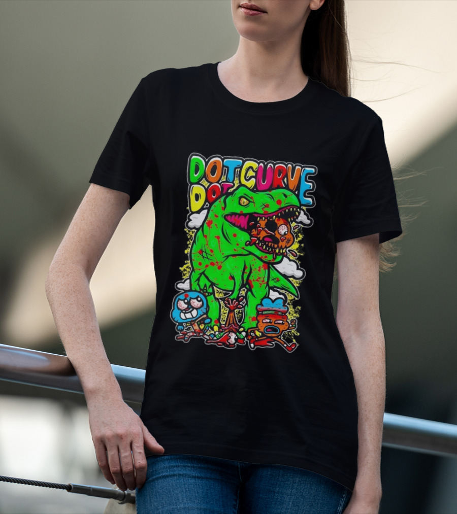 Dot Dot Curve Gumballs Gone Rawr Dinosaur Cartoon Clouds T-Shirt