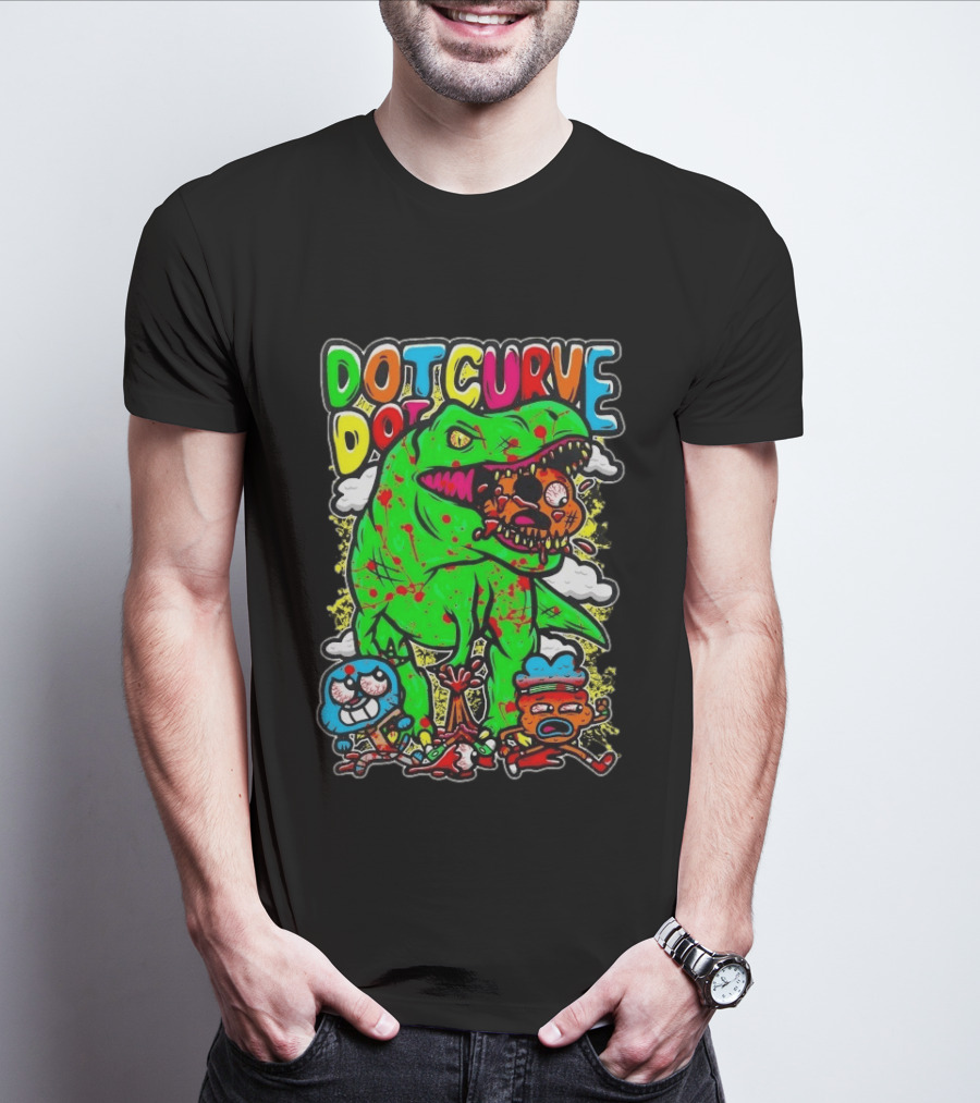 Dot Dot Curve Gumballs Gone Rawr Dinosaur Cartoon Clouds T-Shirt