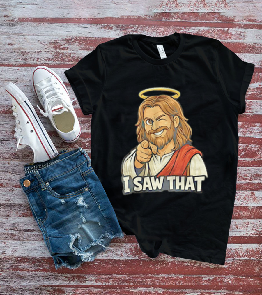 Jesus Winking Pointing I Saw That Halo Robe T-Shirt