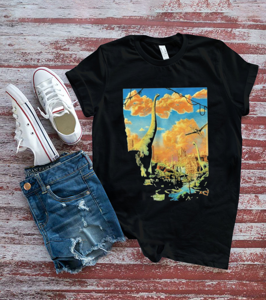 Phish Syracuse NY July 21 2026 St Joseph Health Amphitheatre Dinosaur Cityscape T-Shirt