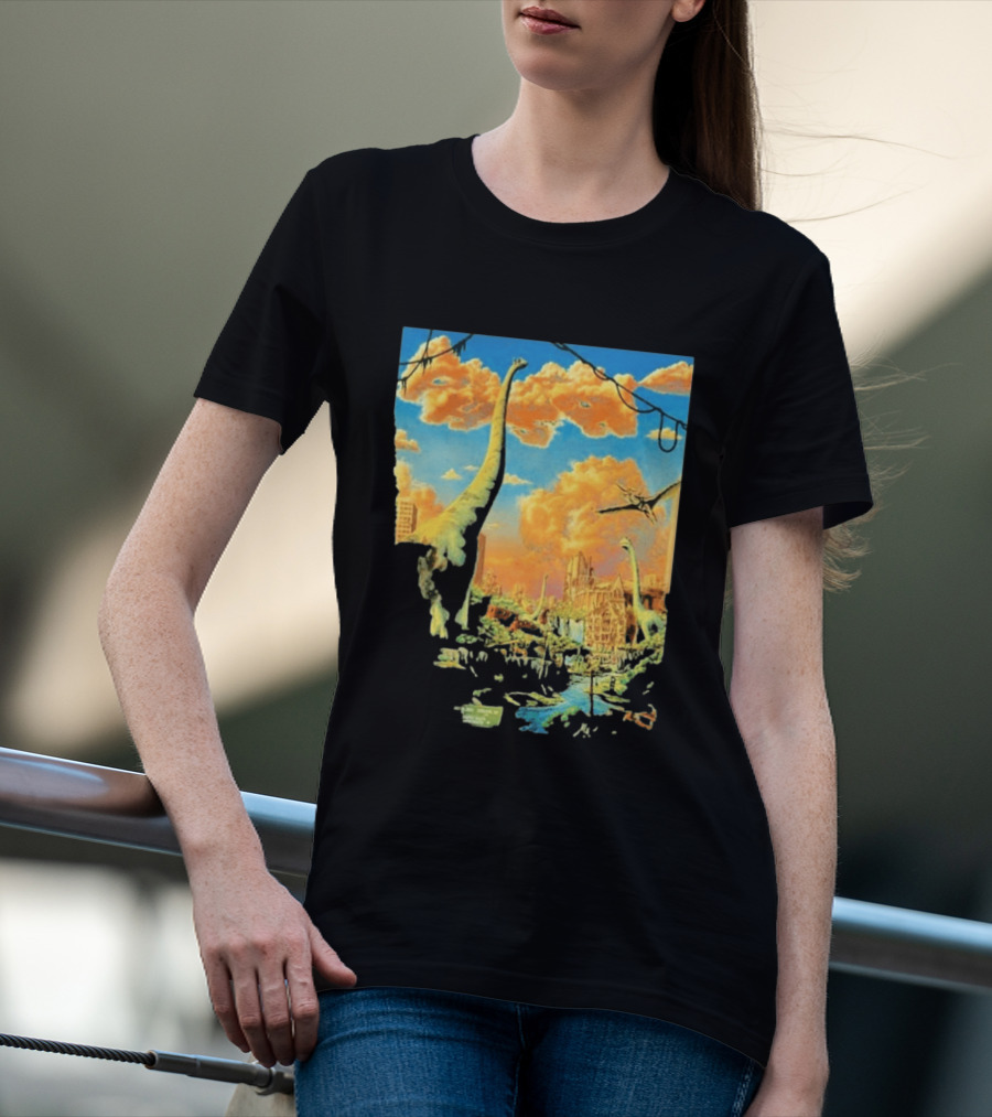 Phish Syracuse NY July 21 2026 St Joseph Health Amphitheatre Dinosaur Cityscape T-Shirt