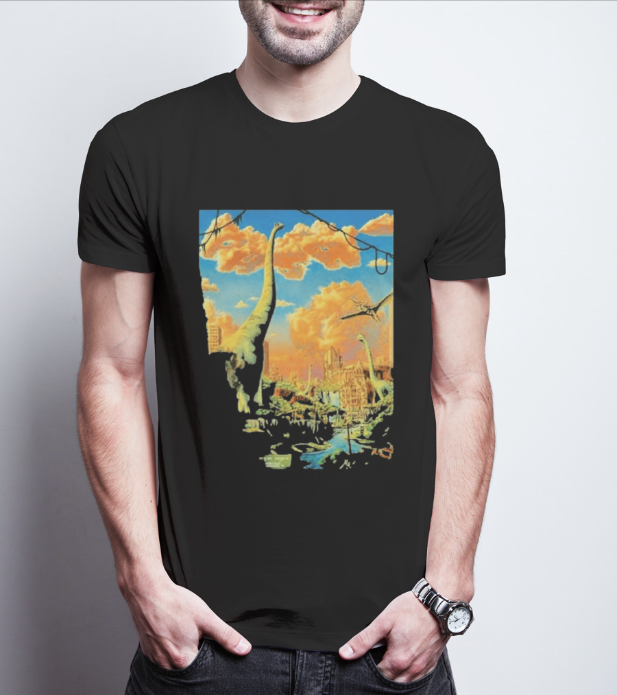 Phish Syracuse NY July 21 2026 St Joseph Health Amphitheatre Dinosaur Cityscape T-Shirt