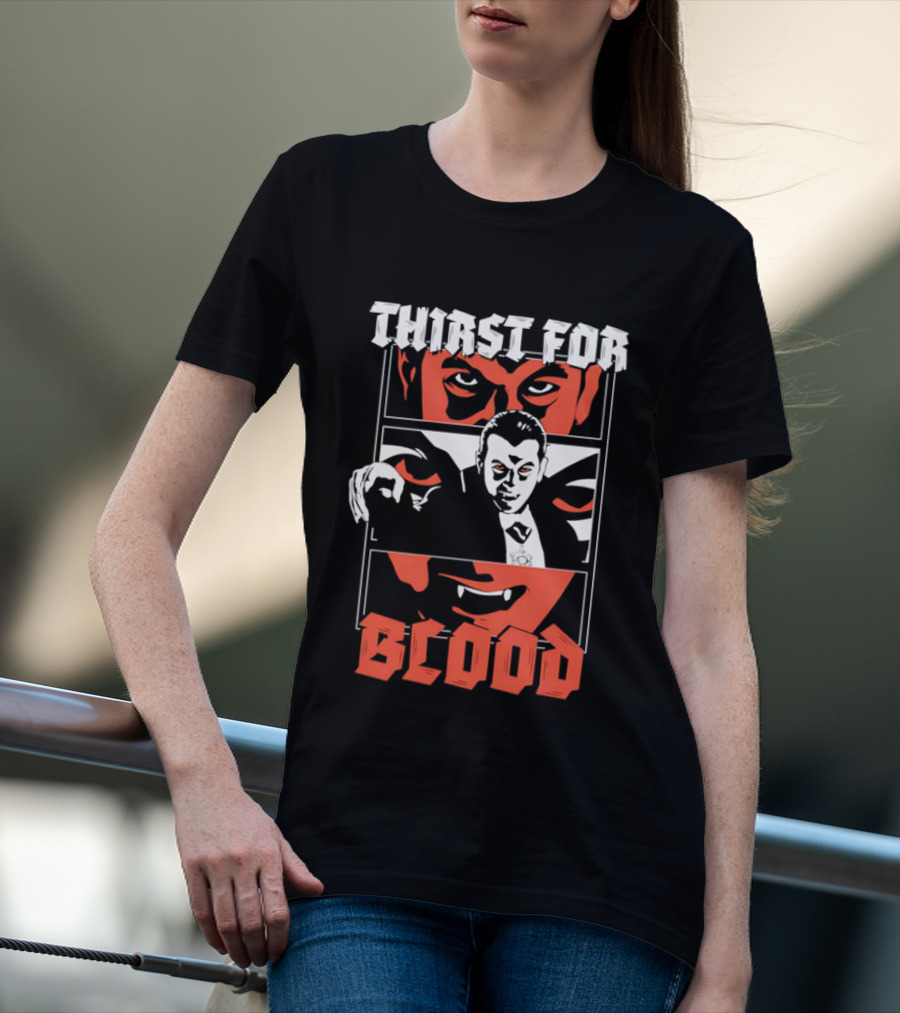 Thirst For Blood Vampire Horror Iconic Red Face T-Shirt
