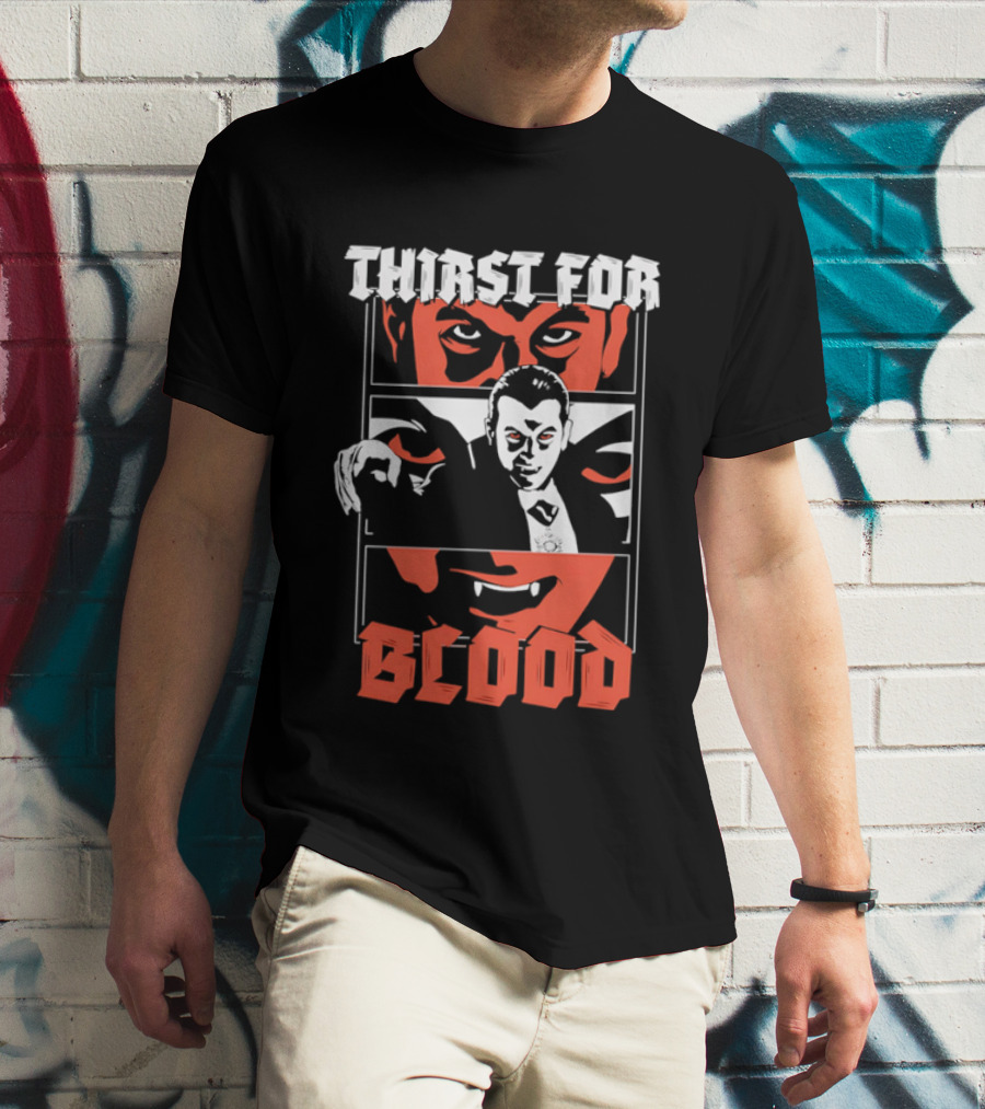 Thirst For Blood Vampire Horror Iconic Red Face T-Shirt