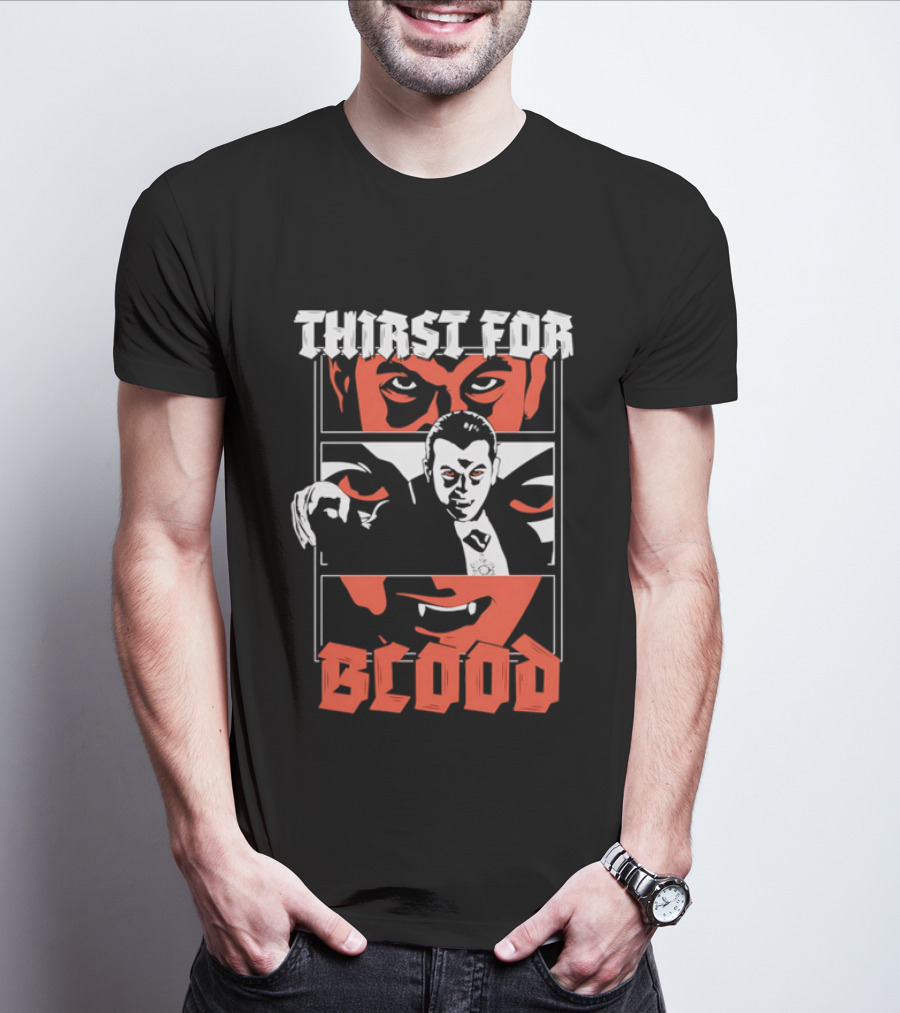 Thirst For Blood Vampire Horror Iconic Red Face T-Shirt