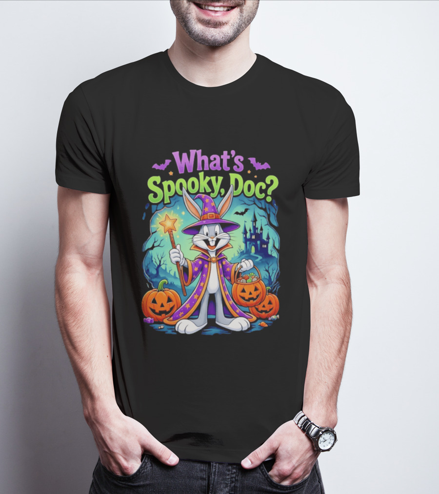 What's Spooky Doc Bugs Bunny Halloween Wizard Costume With Pumpkins T-Shirt