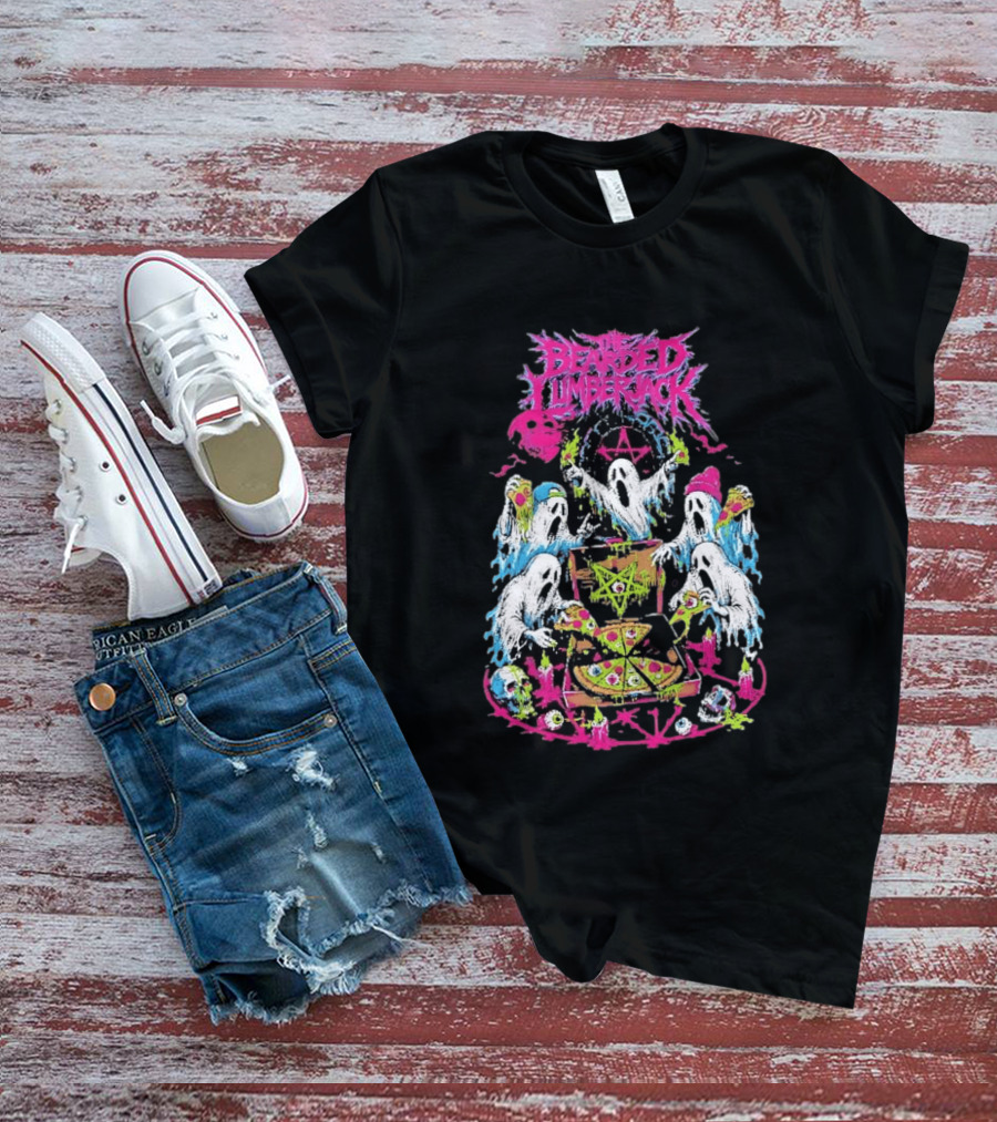 The Bearded Lumberjack Ghosts Enjoying Pizza With Pentagram T-Shirt