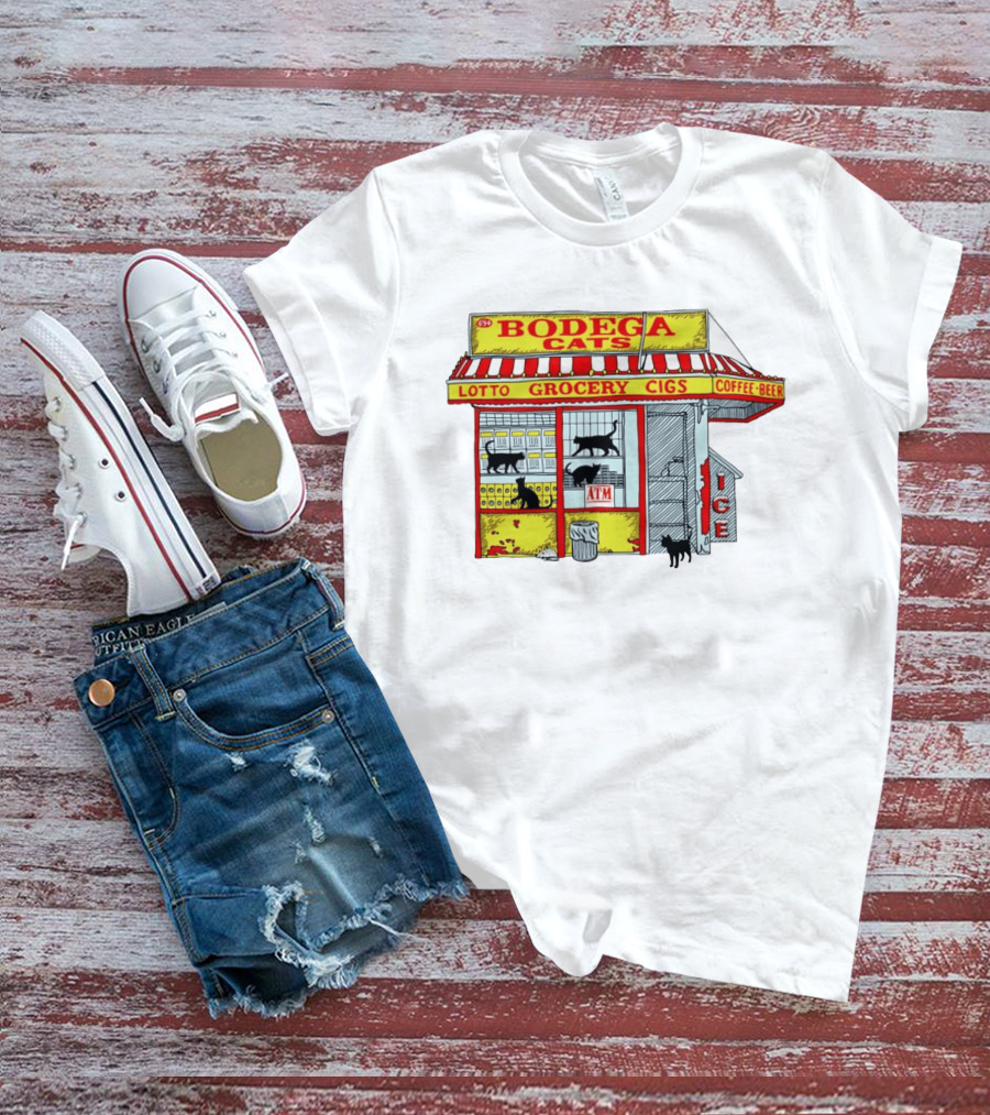 Bodega Cats Grocery Cigs Lotto Coffee Beer Ice ATM T-Shirt