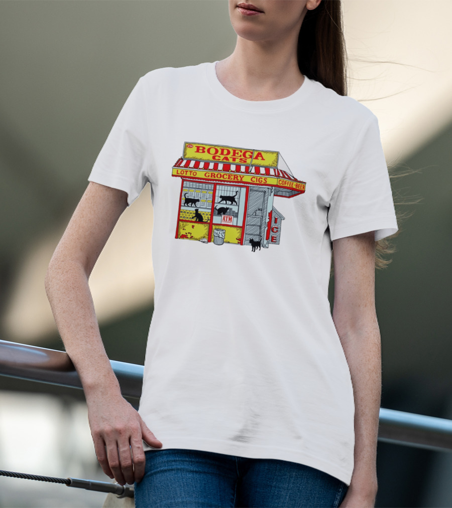 Bodega Cats Grocery Cigs Lotto Coffee Beer Ice ATM T-Shirt