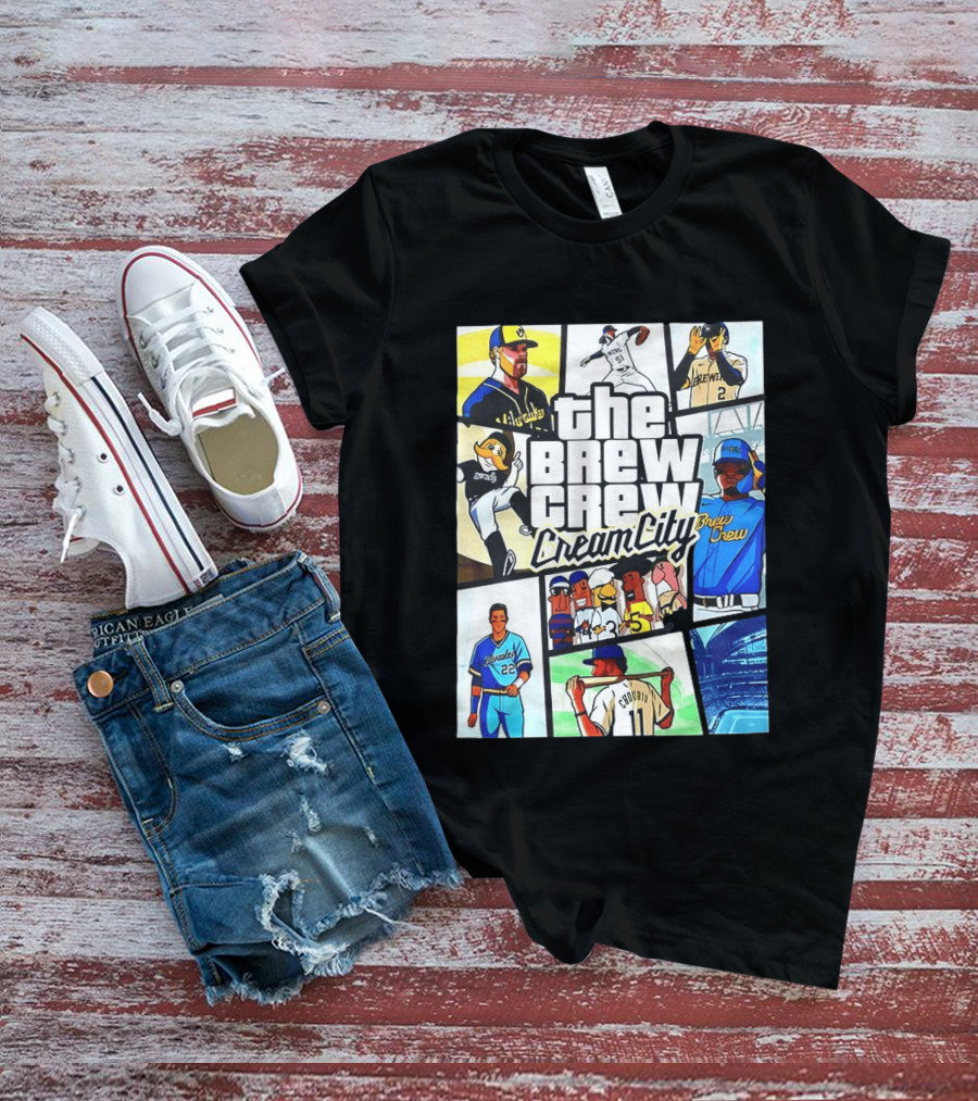 The Brew Crew Cream City Milwaukee Brewers Baseball Players Montage T-Shirt