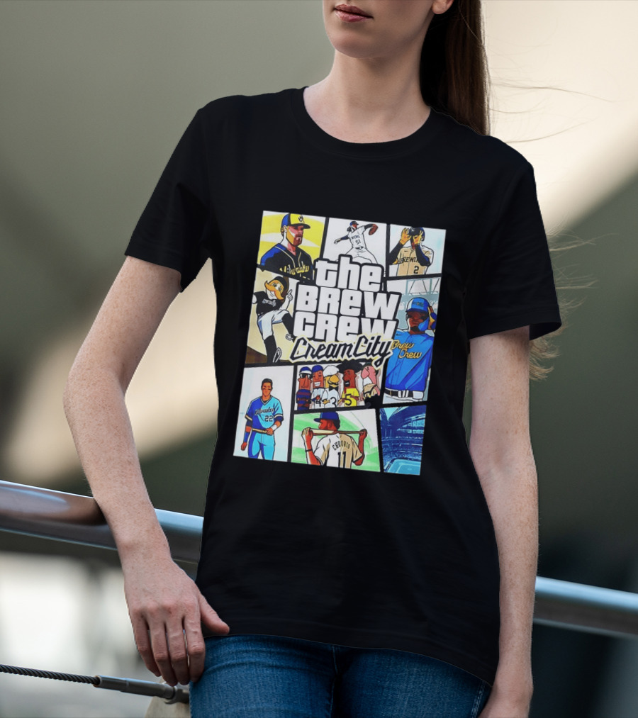 The Brew Crew Cream City Milwaukee Brewers Baseball Players Montage T-Shirt
