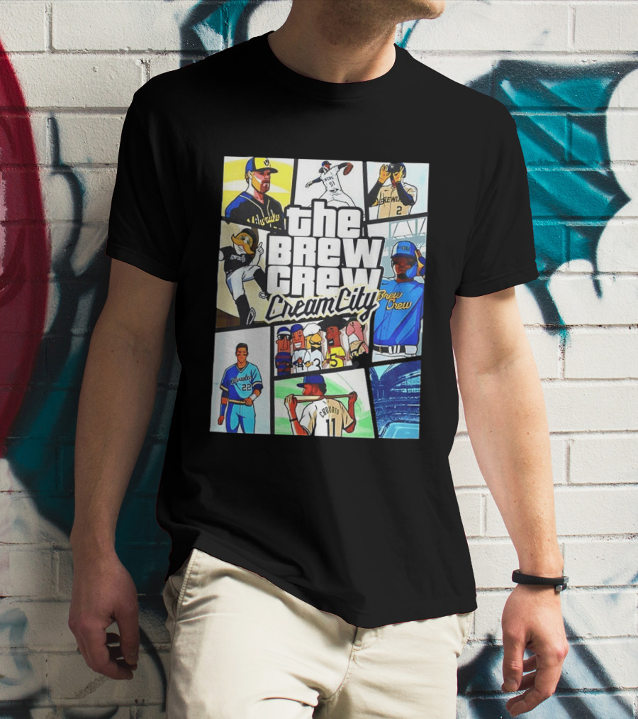 The Brew Crew Cream City Milwaukee Brewers Baseball Players Montage T-Shirt