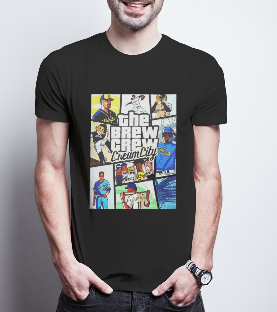 The Brew Crew Cream City Milwaukee Brewers Baseball Players Montage T-Shirt