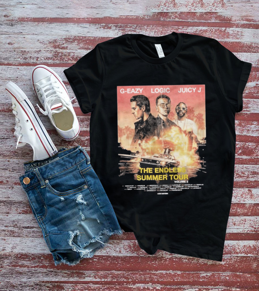 G Eazy Logic Juicy J The Endless Summer Tour Volume 2 2026 Retro Car Palm Trees T-Shirt