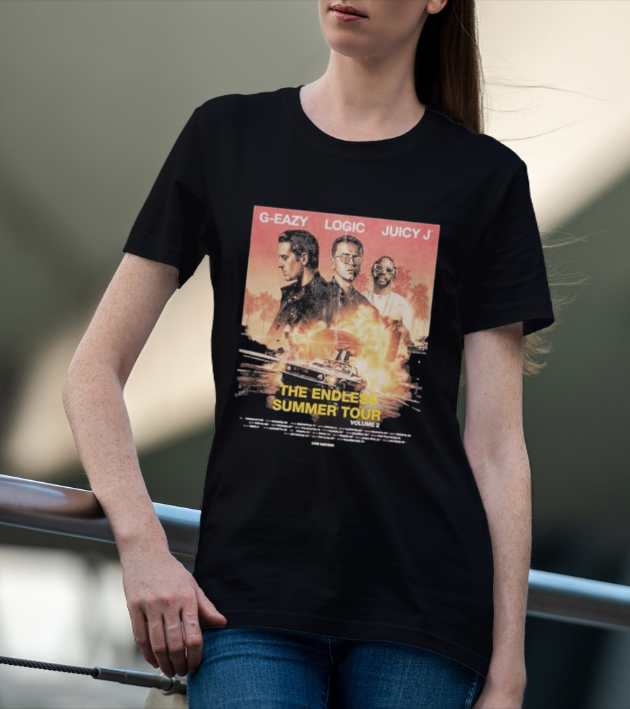 G Eazy Logic Juicy J The Endless Summer Tour Volume 2 2026 Retro Car Palm Trees T-Shirt