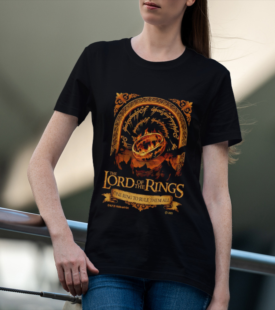The Lord Of The Rings One Ring To Rule Them All Iconic Inscription And Flaming Ring T-Shirt
