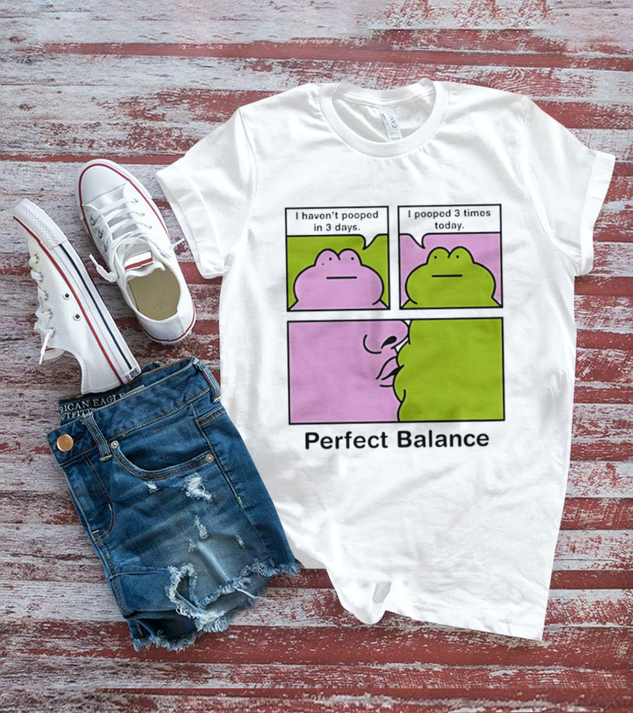 Perfect Balance Frog Meme I Haven't Pooped In 3 Days Pooped 3 Times Today T-Shirt