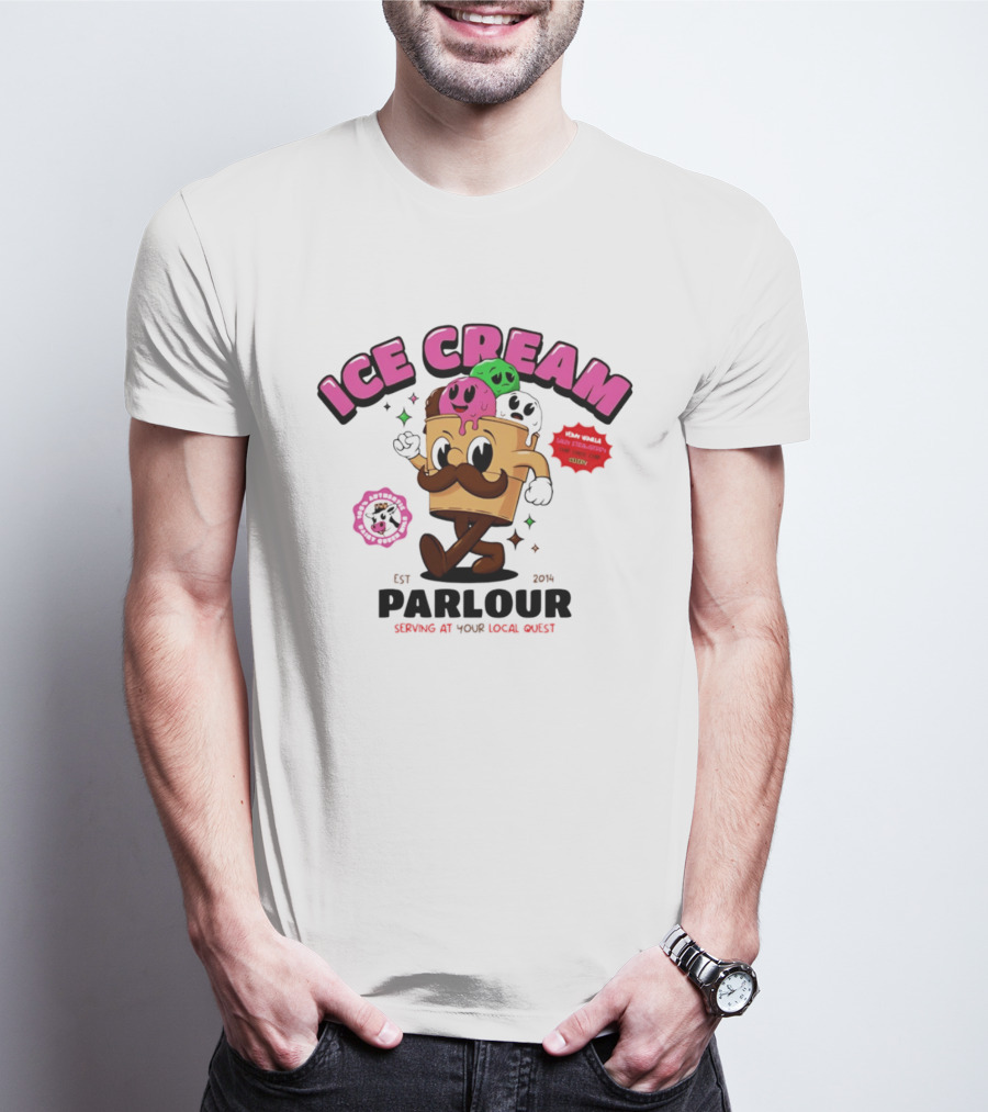 Ice Cream Parlour Est 2014 Serving At Your Local Quest Cartoon Characters Fun Scoop Club T-Shirt