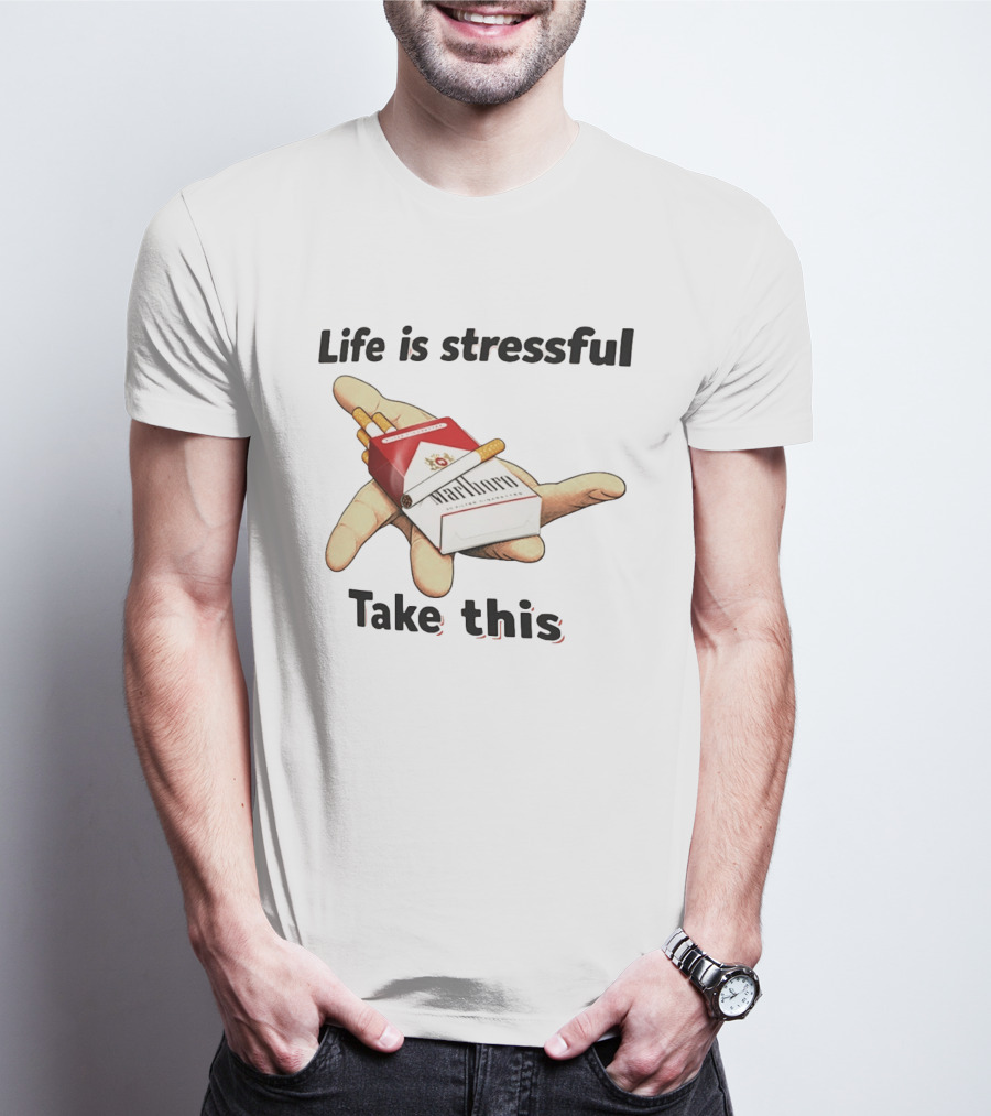 Life Is Stressful Take This Marlboro Cigarette Pack Meme Hand Gesture T-Shirt