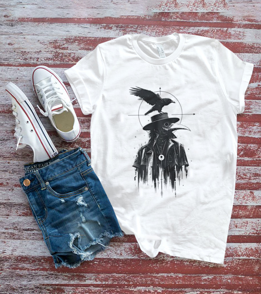 Plague Doctor With Raven Gothic Minimalist Short Sleeve T-Shirt