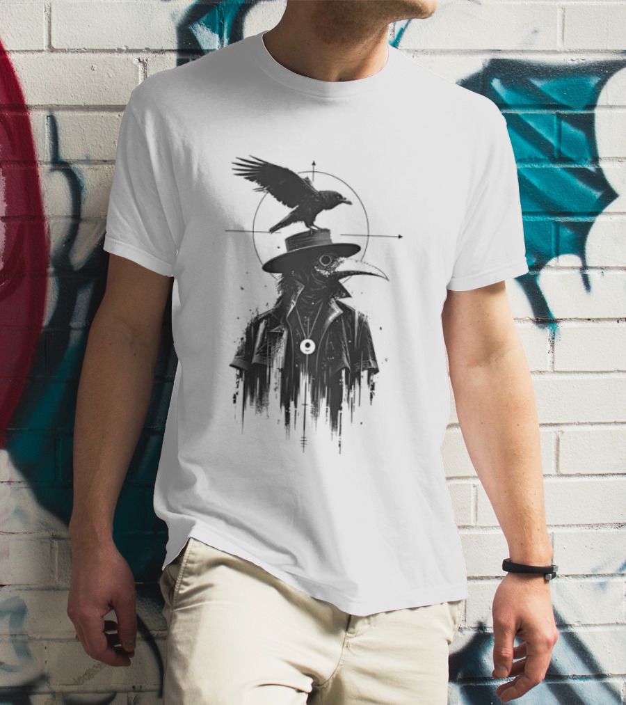 Plague Doctor With Raven Gothic Minimalist Short Sleeve T-Shirt