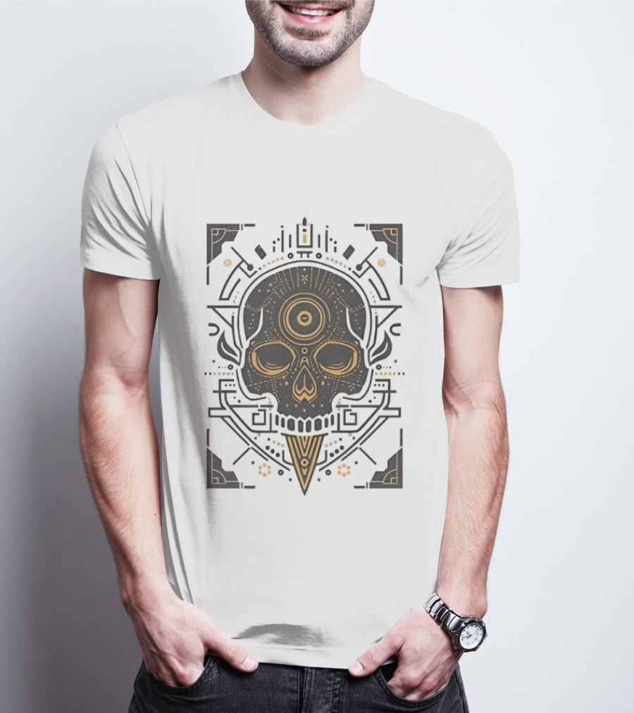 Sacred Geometry Skull Minimalist Golden Ornamental T-Shirt