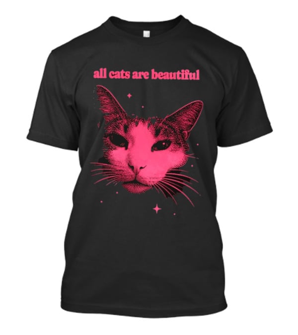 All Cats Are Beautiful Pink Halftone Cat Face With Stars T-Shirt