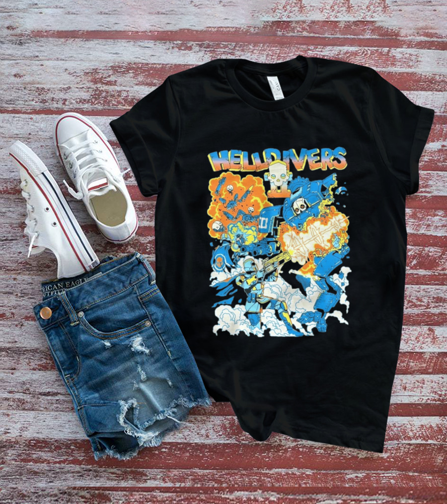 Helldivers 2 Explosive Battle Remember Outpost 32 Retro Skull Warfare T-Shirt