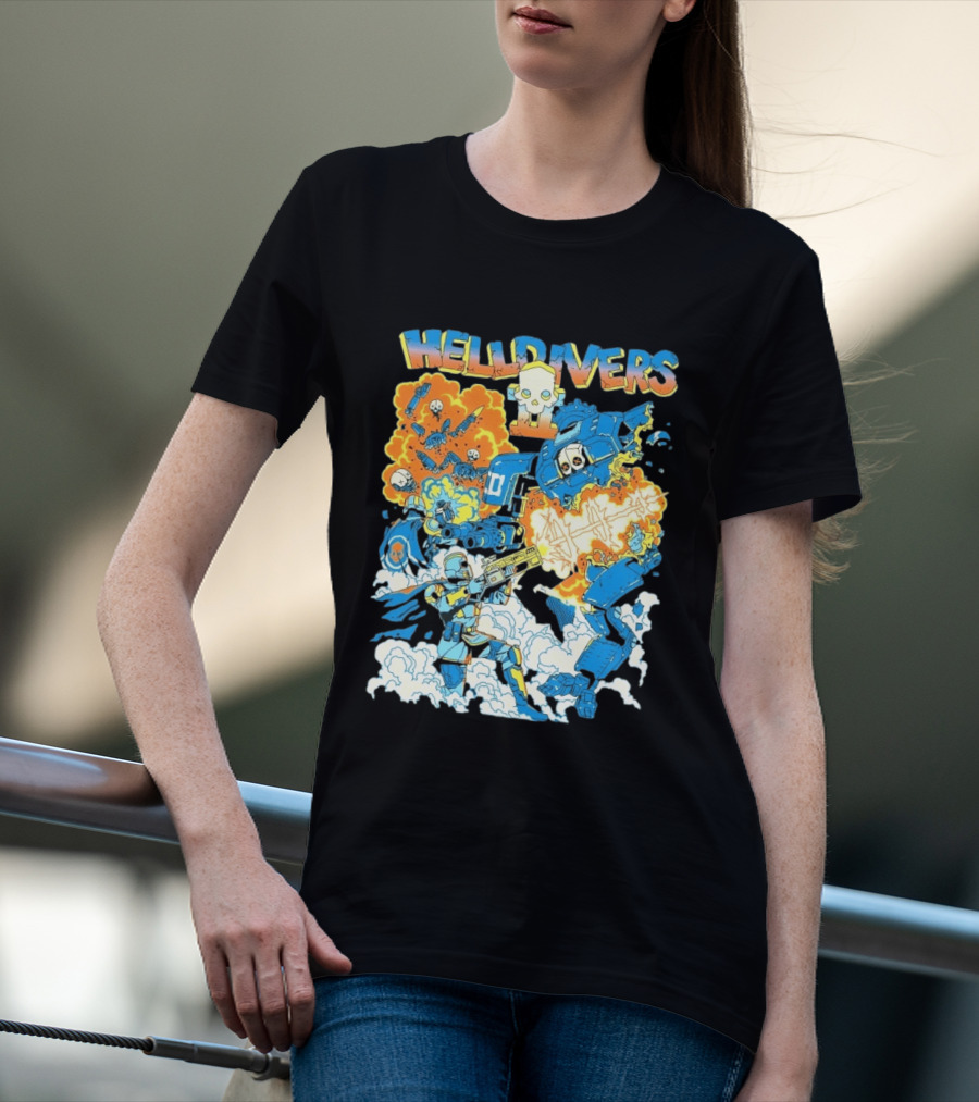 Helldivers 2 Explosive Battle Remember Outpost 32 Retro Skull Warfare T-Shirt