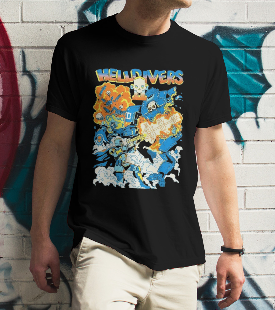 Helldivers 2 Explosive Battle Remember Outpost 32 Retro Skull Warfare T-Shirt