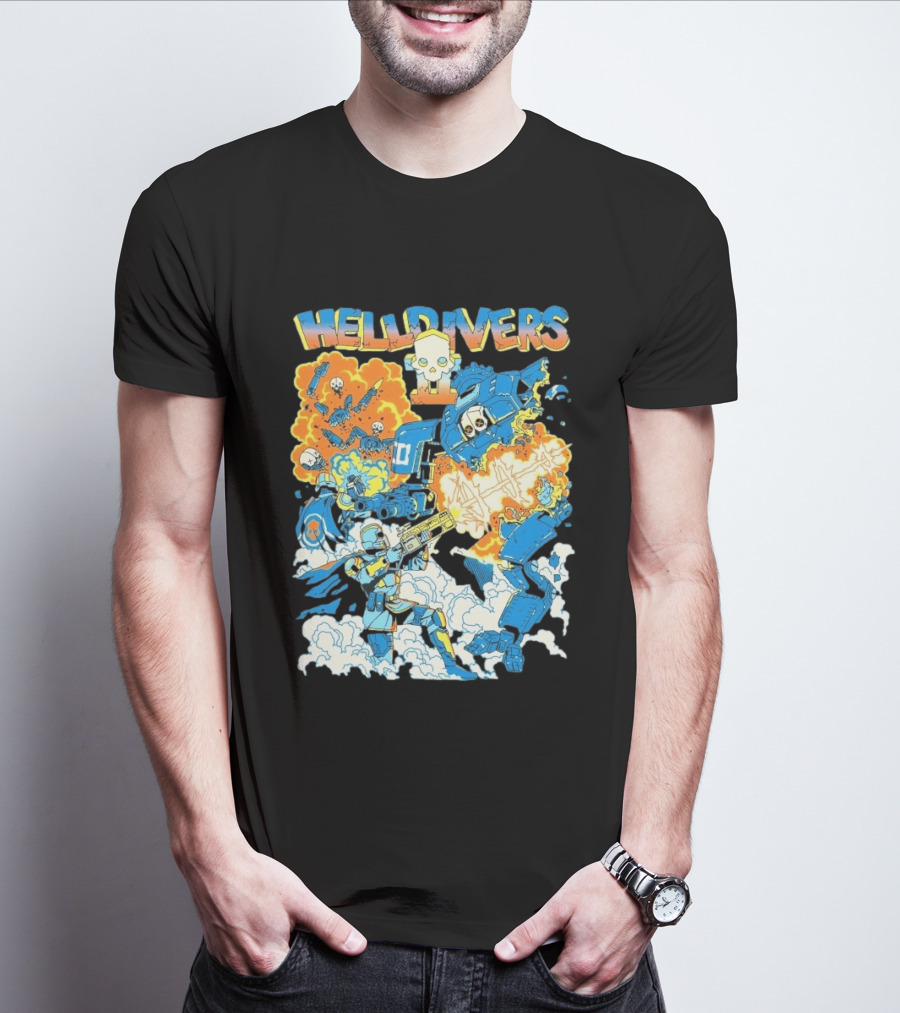 Helldivers 2 Explosive Battle Remember Outpost 32 Retro Skull Warfare T-Shirt