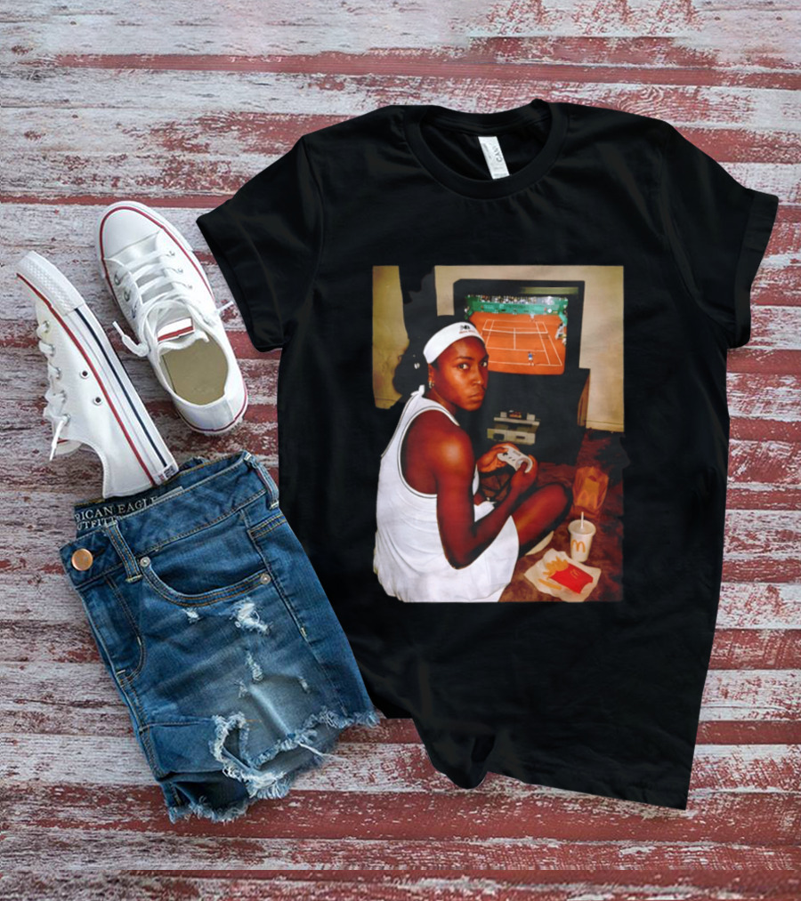 Coco Gauff Playing Retro Tennis Video Game With McDonald's Snacks T-Shirt