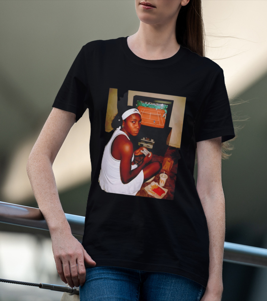 Coco Gauff Playing Retro Tennis Video Game With McDonald's Snacks T-Shirt