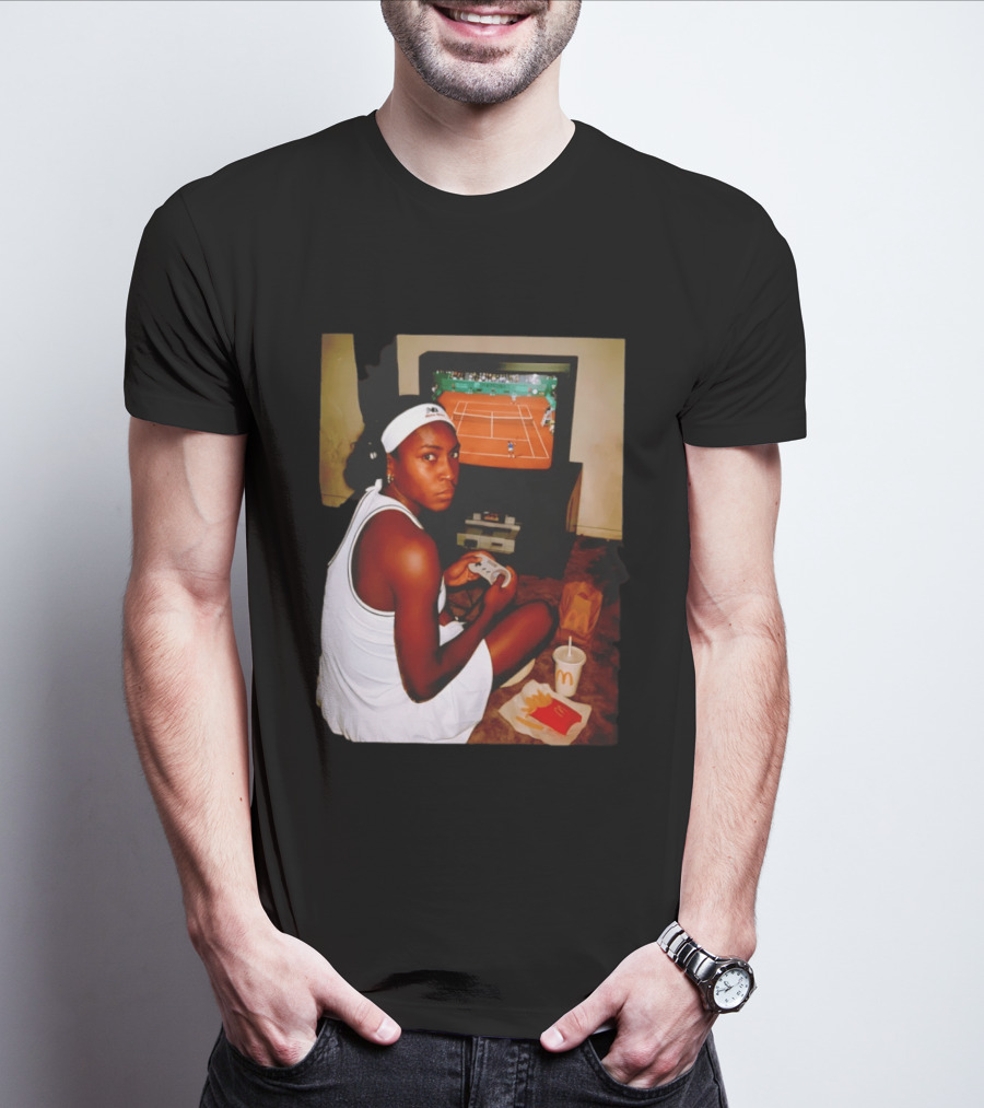 Coco Gauff Playing Retro Tennis Video Game With McDonald's Snacks T-Shirt