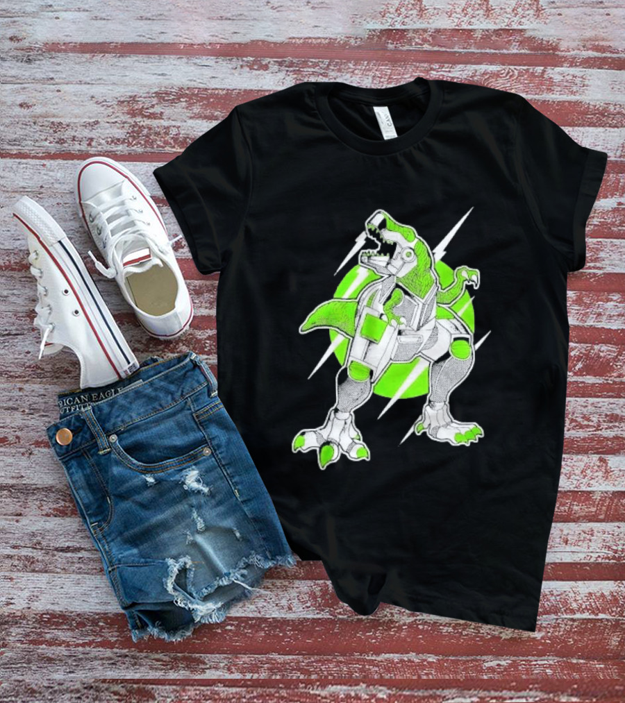 Robo Rex Neon Green Cybernetic Dinosaur Tech Science Fiction High Voltage T-Shirt
