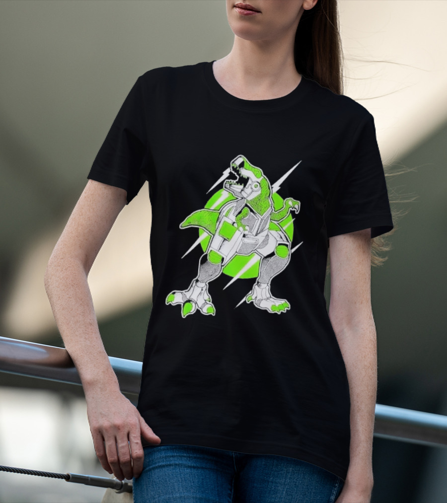 Robo Rex Neon Green Cybernetic Dinosaur Tech Science Fiction High Voltage T-Shirt