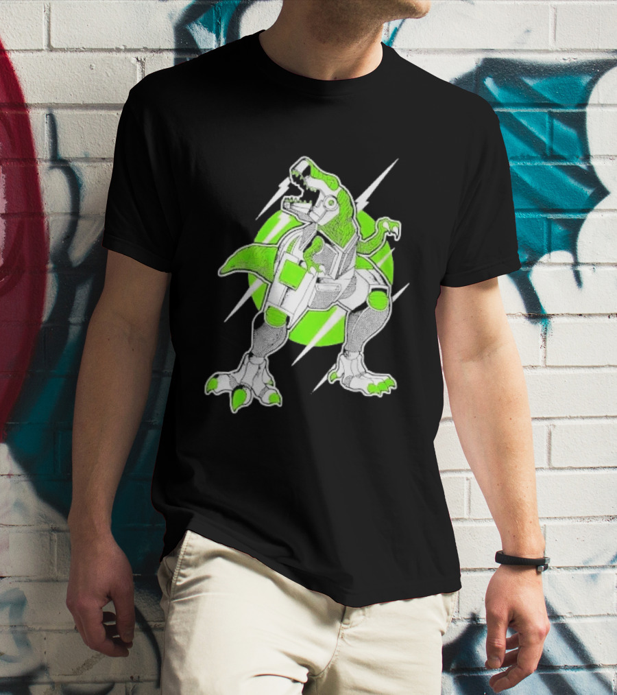 Robo Rex Neon Green Cybernetic Dinosaur Tech Science Fiction High Voltage T-Shirt