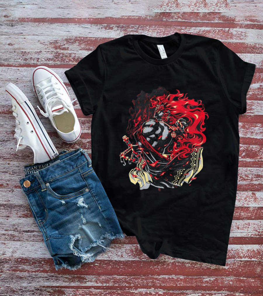 The Legend Of Zelda The Devourer Of Tomorrow Flamboyant Musketeer Warrior With Cape And Fiery Red Hair T-Shirt