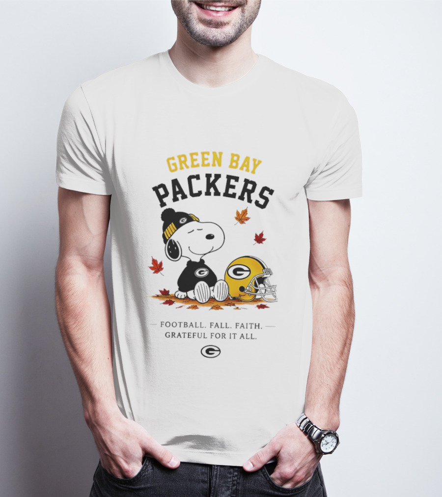 Green Bay Packers Snoopy Football Fall Faith Grateful For It All T-Shirt