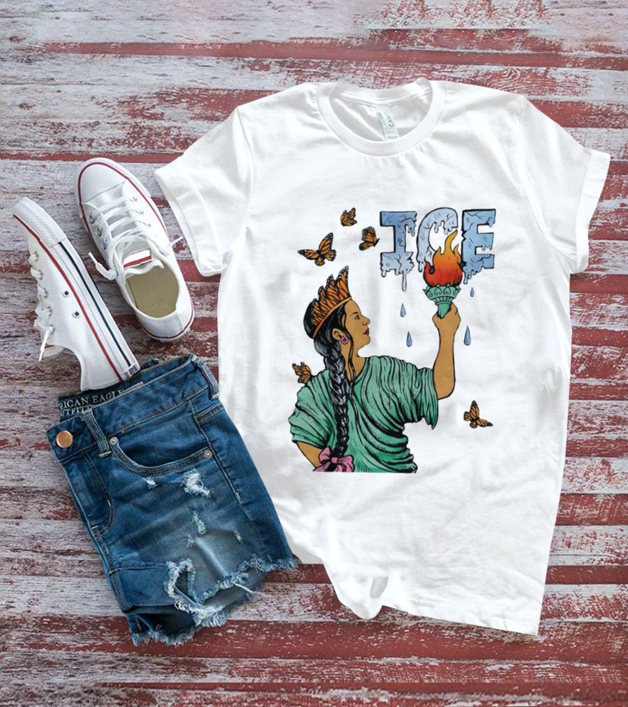 Liberty ICE Melt Activism With Monarch Butterflies And Torch Symbolism T-Shirt