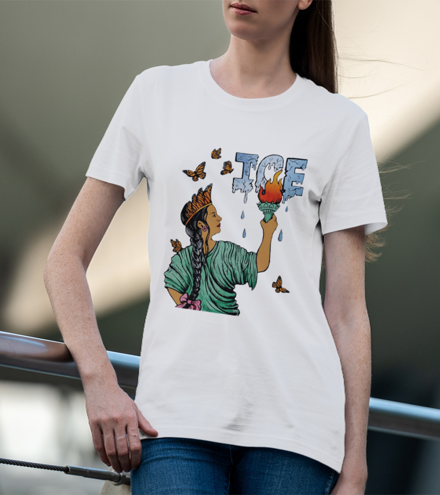 Liberty ICE Melt Activism With Monarch Butterflies And Torch Symbolism T-Shirt