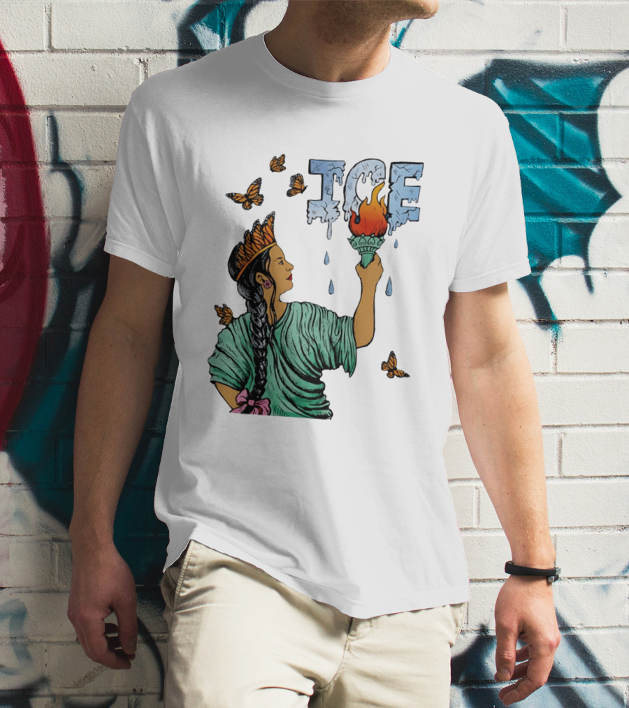 Liberty ICE Melt Activism With Monarch Butterflies And Torch Symbolism T-Shirt