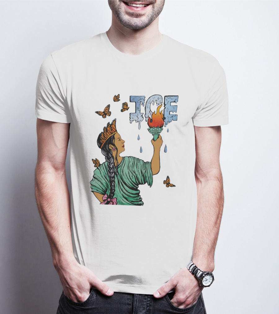 Liberty ICE Melt Activism With Monarch Butterflies And Torch Symbolism T-Shirt