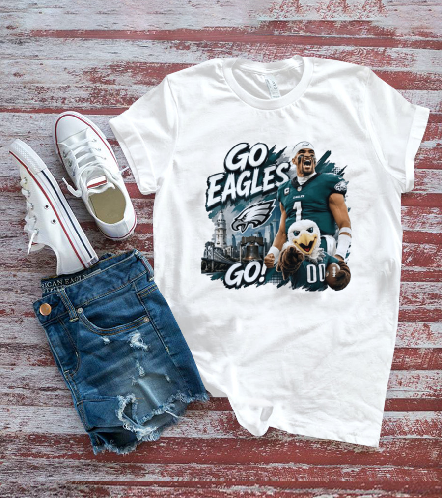 Go Eagles Go Philadelphia Eagles Jalen Hurts Swoop Football Skyline T-Shirt