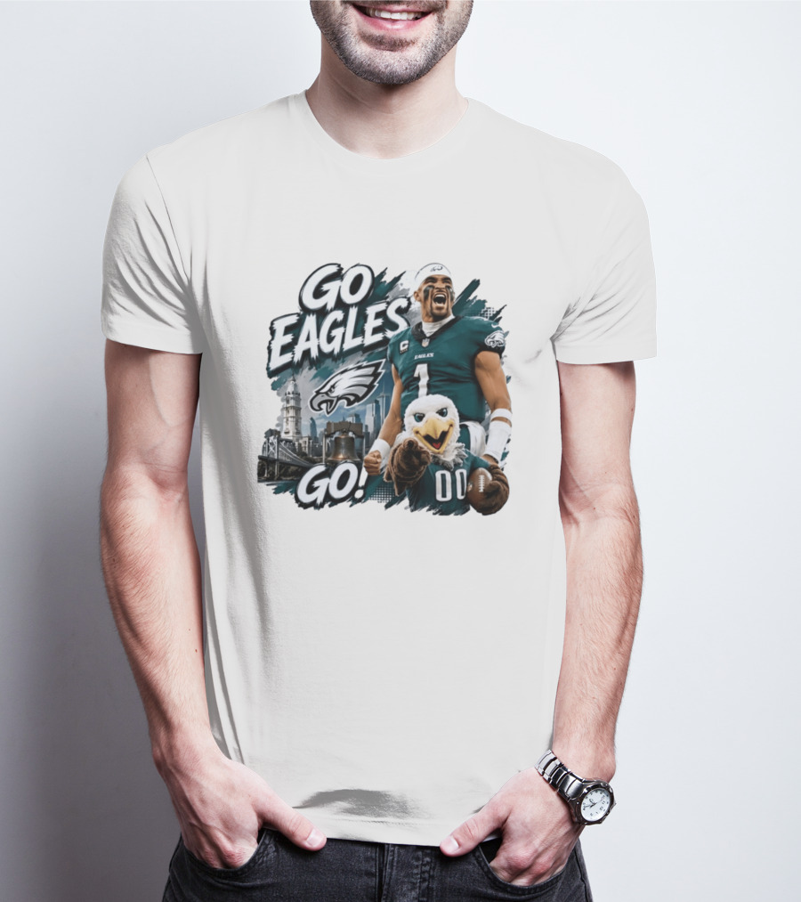 Go Eagles Go Philadelphia Eagles Jalen Hurts Swoop Football Skyline T-Shirt