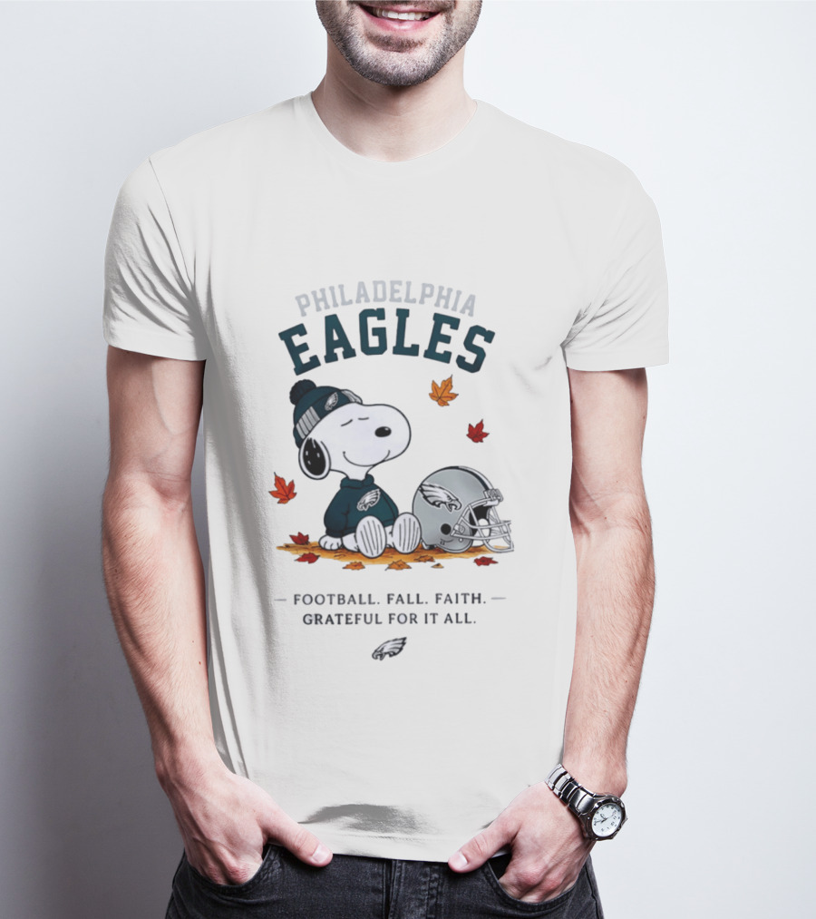 Philadelphia Eagles Snoopy Football Fall Faith Grateful For It All T-Shirt