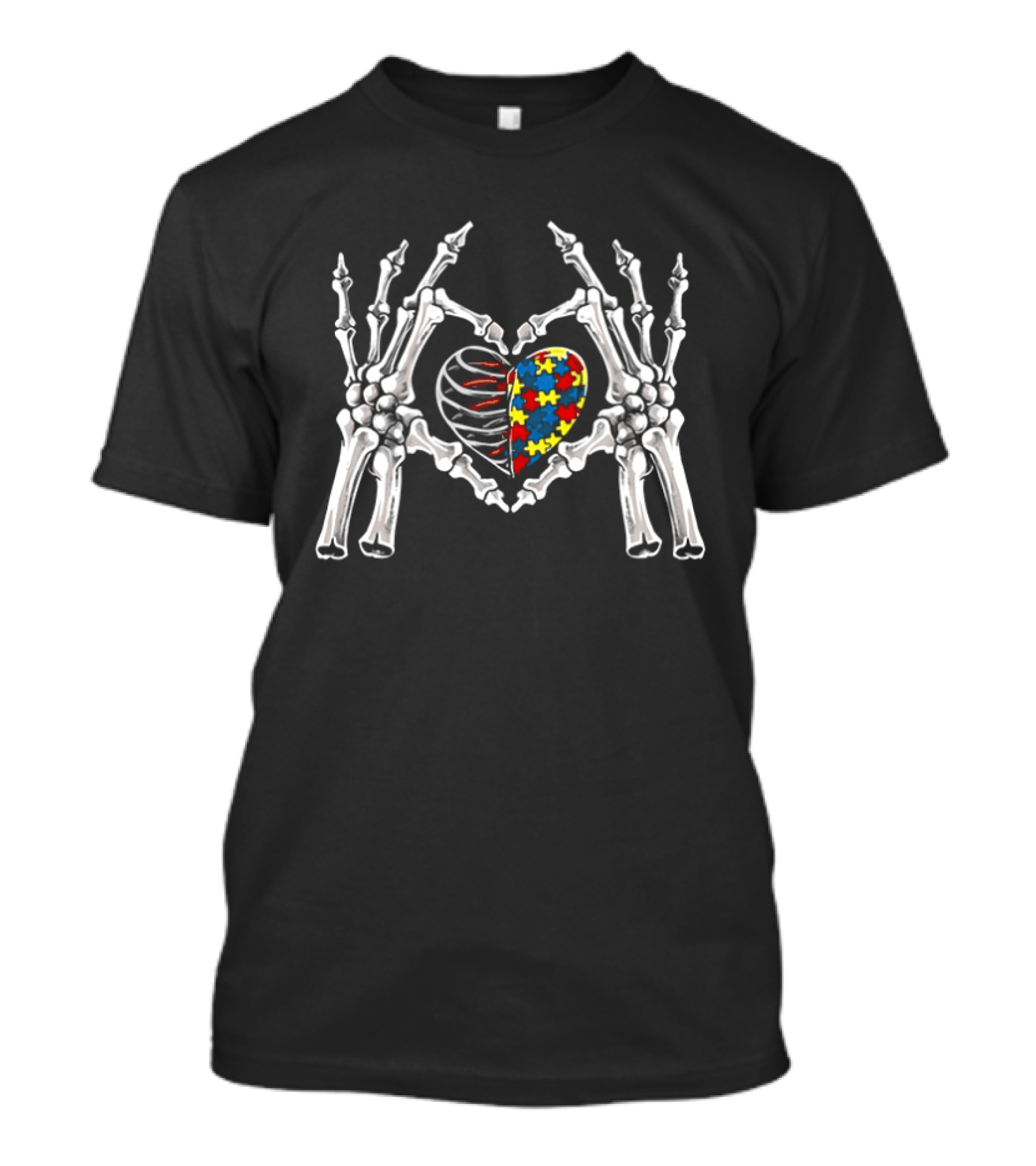 Autism Awareness Gothic Skull Hand Heart Puzzle Halloween 2026 T-Shirt