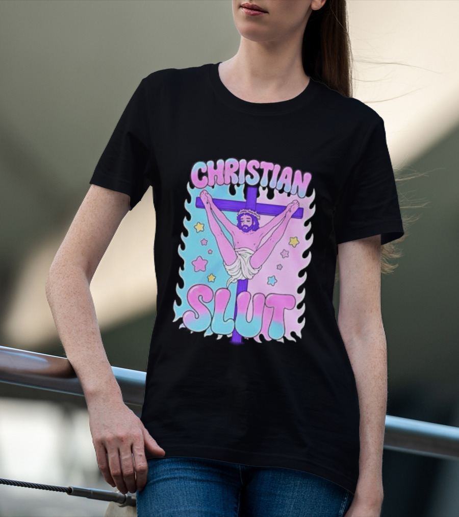 Christian Slut Teen Hearts Jesus Splits Meme T-Shirt